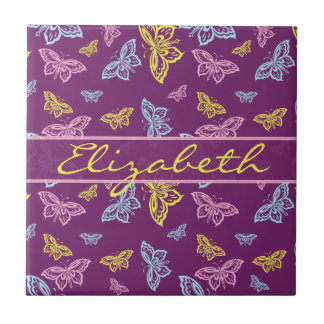 Colourful Butterfly Personalise Pattern Tile