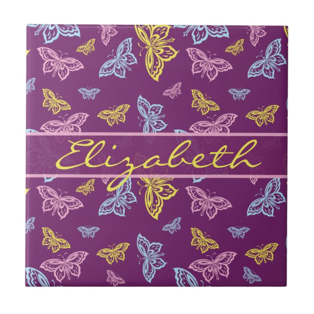 Colourful Butterfly Personalise Pattern Tile (Front)