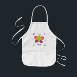 Colourful Butterfly Personalised Kids Apron<br><div class="desc">Personalised kids apron featuring a colourful butterfly with a beautiful purple floral background. Cute and fun design for special for girls. Custom monogrammed apron.</div>