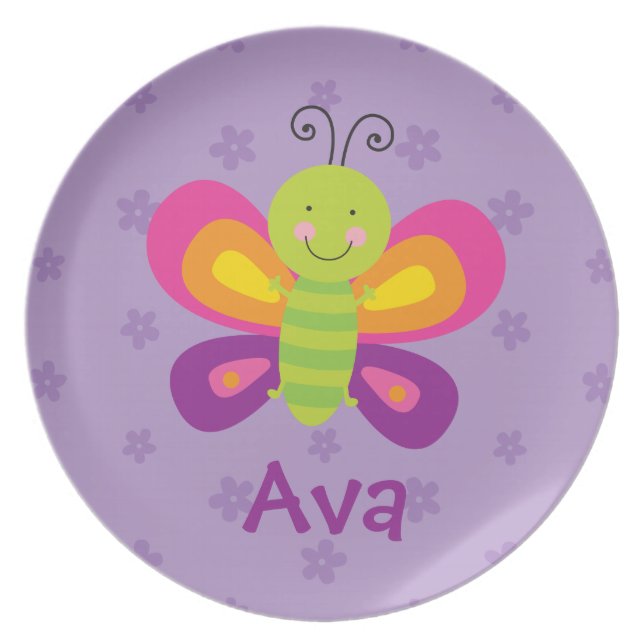 Colourful Butterfly Personalised Melamine Plate (Front)