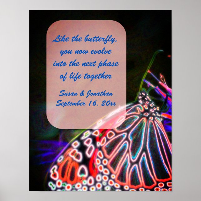 Colourful Butterfly Personalised Wedding  Poster (Front)