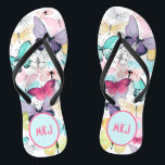 Colourful Butterfly Pink, Blue, Purple Monogram Flip Flops<br><div class="desc">Pink blue purple colourful butterflies pink and blue monogrammed flip flops</div>