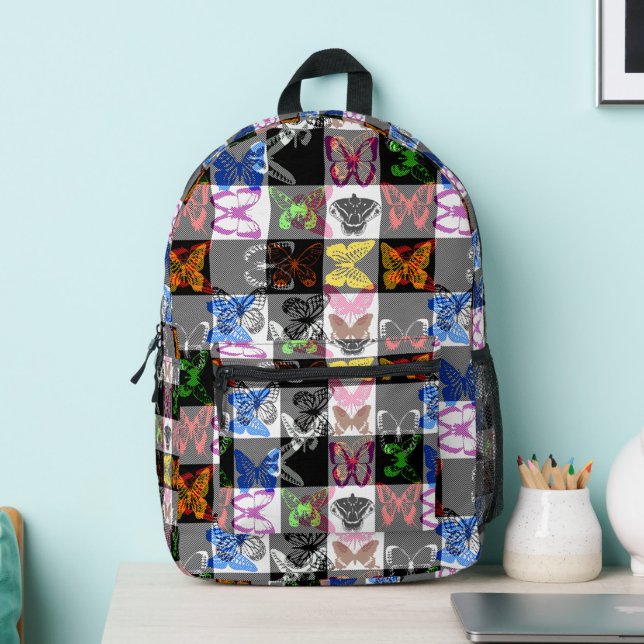 Colourful Butterfly Plaid Tartan Check Design  Printed Backpack (Creator Uploaded)