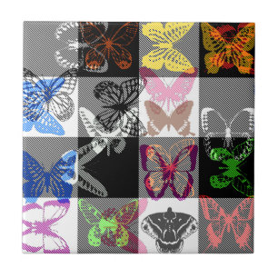 Colourful Butterfly Plaid Tartan Check Design Tile
