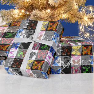 Colourful Butterfly Plaid Tartan Check Design Wrapping Paper