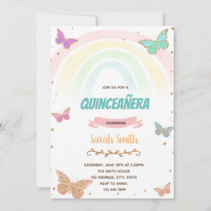 Colourful butterfly rainbow 16th birthday invitation