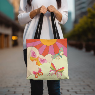 Colourful Butterfly Retro Sun Groovy Trendy Tote Bag