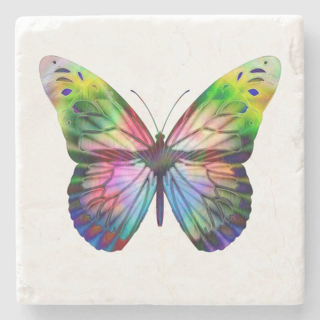 Colourful butterfly stone coaster (Front)