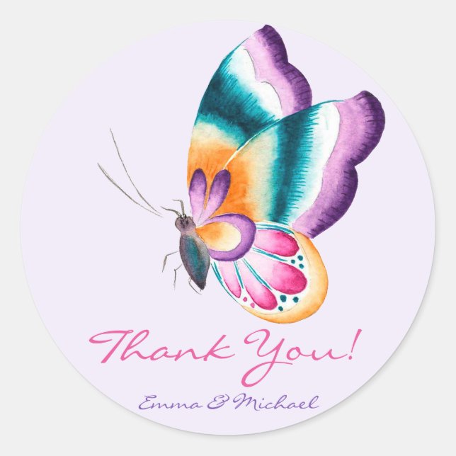 Colourful Butterfly | Thank You Wedding Stickers (Front)