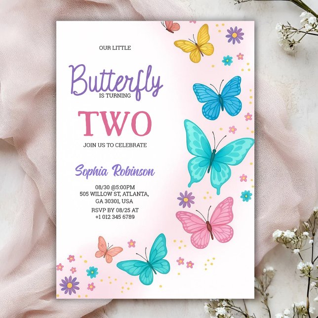 Colourful butterfly-themed birthday invitation (Creator Uploaded)