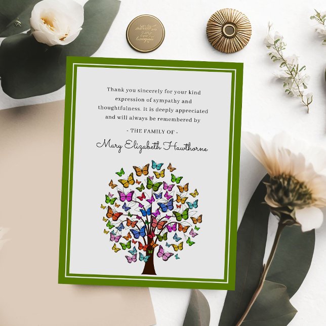 Colourful Butterfly Tree | Photo Funeral Thank You Card (Creator Uploaded)