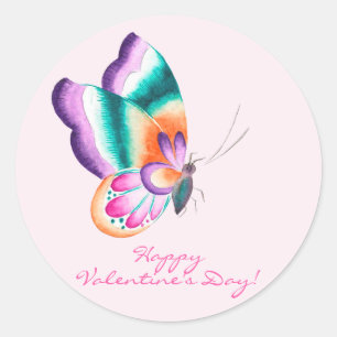 Colourful Butterfly Valentine's Day Classic Round Sticker