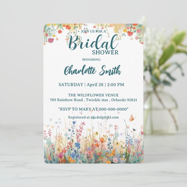 colourful butterfly Watercolor Wildflowers Persona Invitation (Standing Front)