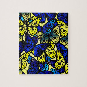 Colourful Butterfly Wings Yellow Blue Pattern Jigsaw Puzzle