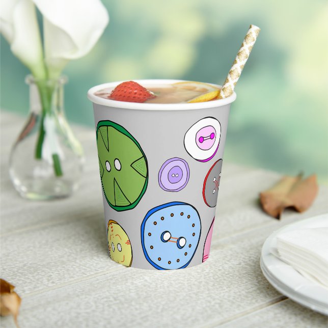 Colourful Button Illustration Paper Cups (Insitu)