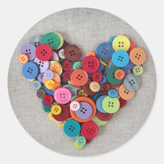 Colourful Buttons Heart Classic Round Sticker (Front)