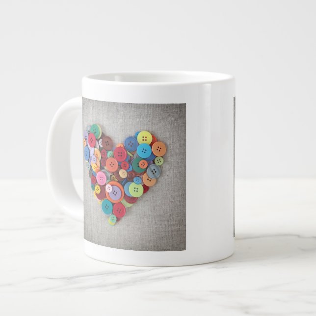 Colourful Buttons Heart Large Coffee Mug (Front Left)