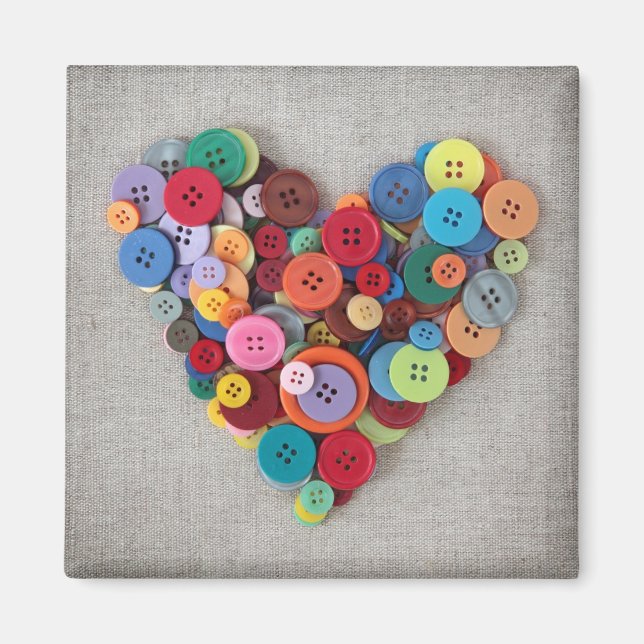 Colourful Buttons Heart Magnet (Front)