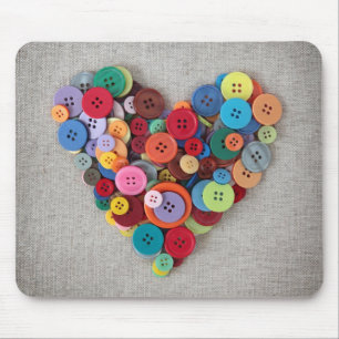 Colourful Buttons Heart Mouse Mat