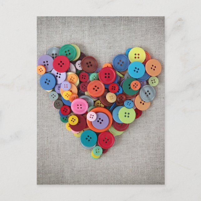 Colourful Buttons Heart Postcard (Front)