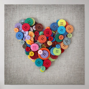 Colourful Buttons Heart Poster