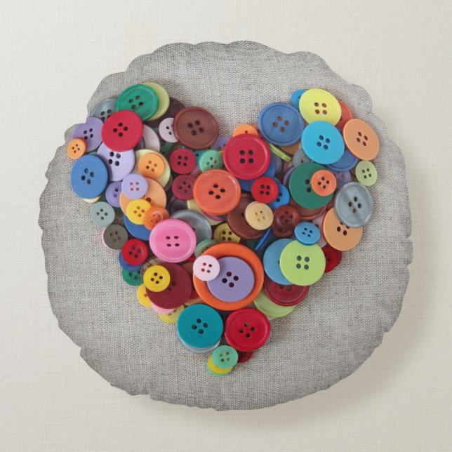 Colourful Buttons Heart Round Cushion (Front)