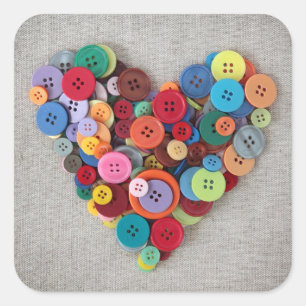 Colourful Buttons Heart Square Sticker
