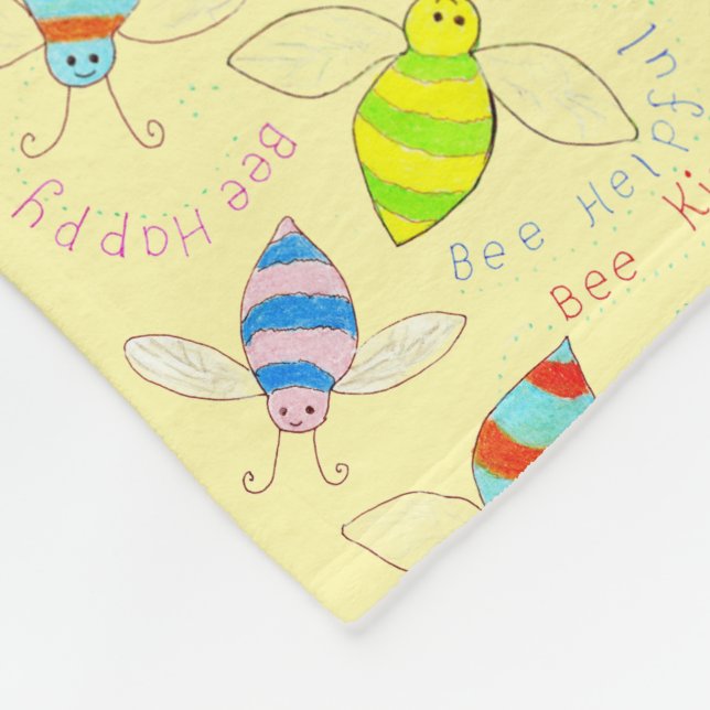 Colourful Buzzy Bee Fleece Blanket (Corner)