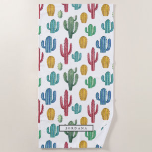Colourful Cacti   Desert Theme Personalised Beach Towel