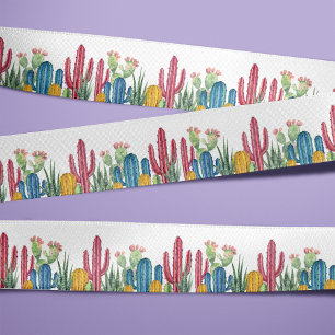 Colourful Cacti Desert Theme Satin Ribbon
