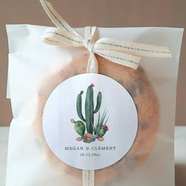 Colourful Cacti | Desert Theme | Wedding Classic Round Sticker (Creator Uploaded)