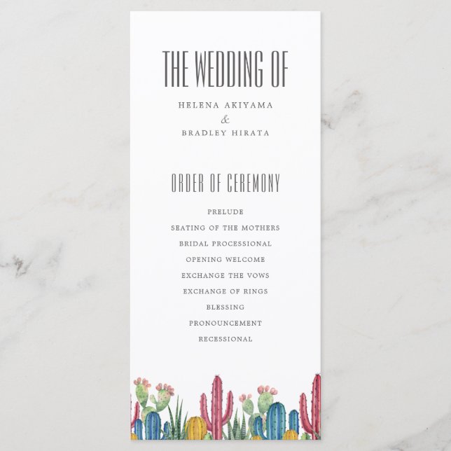 Colourful Cacti | Desert Theme | Wedding Program Programme (Front)