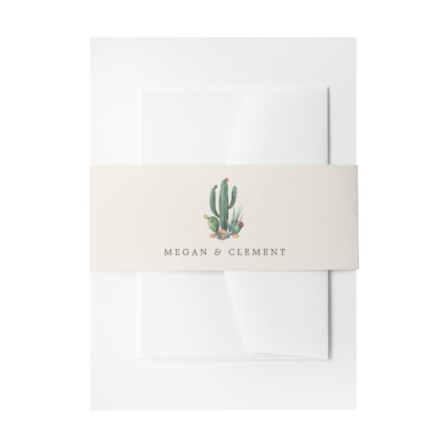 Colourful Cacti | Desert Theme | White Monogram Invitation Belly Band (Front Example)