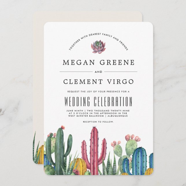 Colourful Cacti | Desert Themed Wedding Invitation (Front/Back)