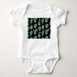 Colourful Cacti: Whimsical Seamless Design. Baby Bodysuit