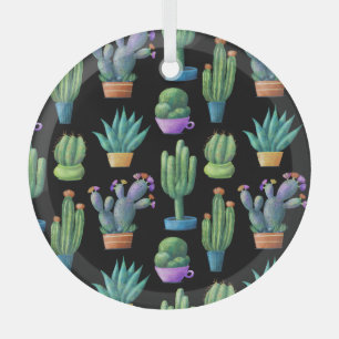 Colourful Cacti: Whimsical Seamless Design. Glass Tree Decoration