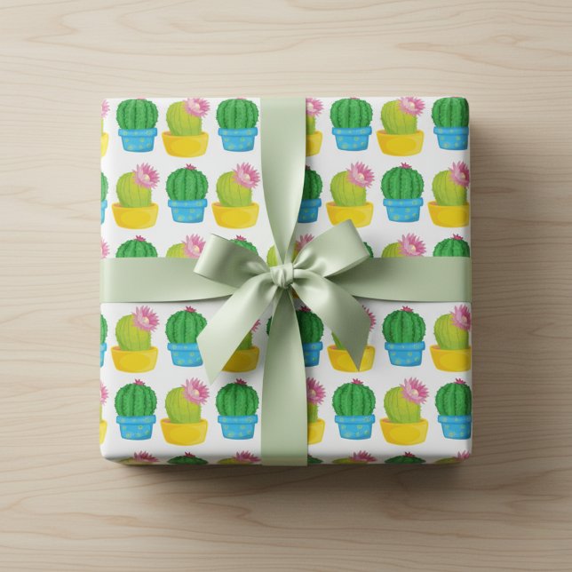 Colourful Cactus Blooms Wrapping Paper (Cactus Gift Wrapping Paper)