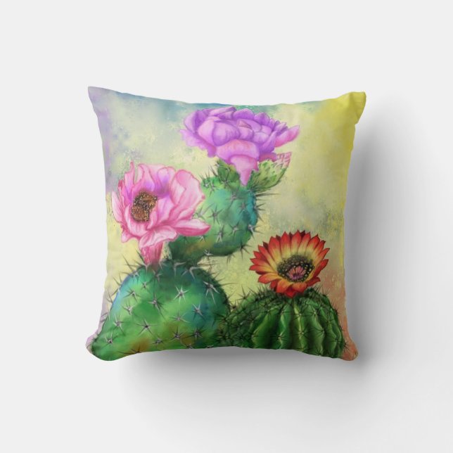 Colourful Cactus Flowers Pillow (Front)