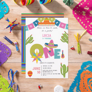 Colourful Cactus Mexican Fiesta First Birthday Invitation