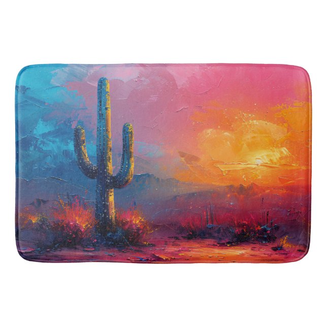 Colourful Cactus Painting Desert Landscape Bath Mat (Front)