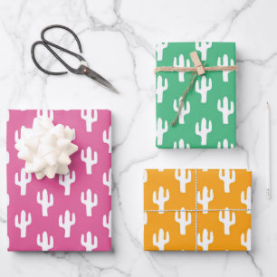 Colourful Cactus Pattern Pink Orange Green Fun  Wrapping Paper Sheet