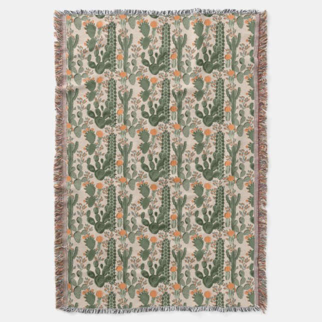 Colourful Cactus Pattern Throw Blanket (Front Vertical)