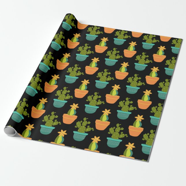 Colourful Cactus Pattern Wrapping Paper (Unrolled)