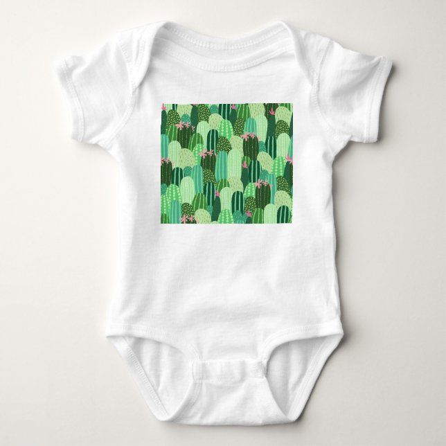 Colourful Cactus Seamless Pattern Illustration Baby Bodysuit (Front)