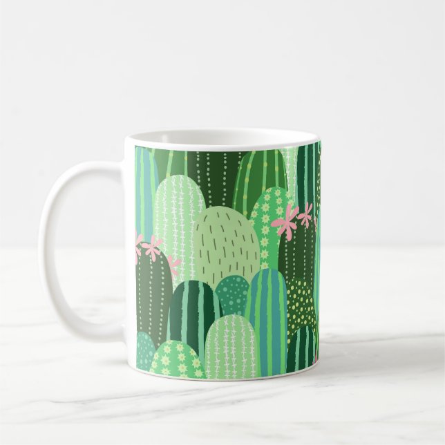 Colourful Cactus Seamless Pattern Illustration Coffee Mug (Left)