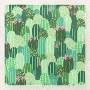 Colourful Cactus Seamless Pattern Illustration Glass Coaster