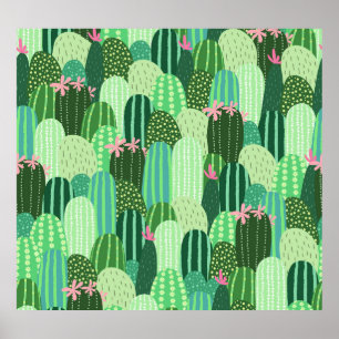 Colourful Cactus Seamless Pattern Illustration Poster