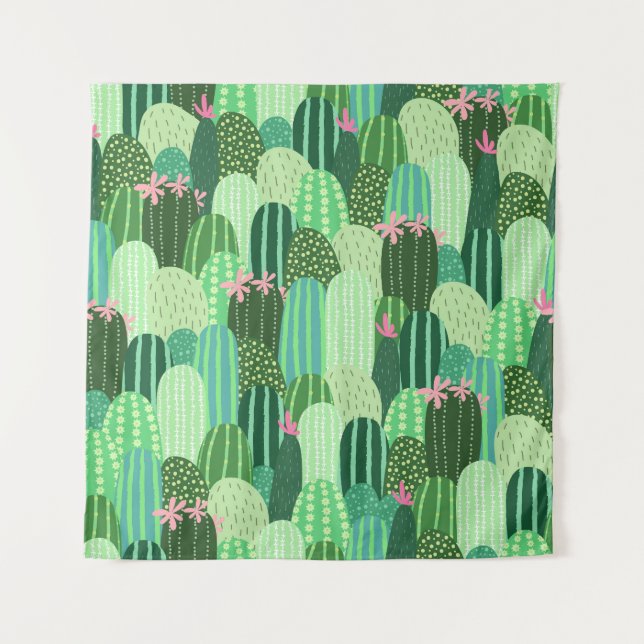 Colourful Cactus Seamless Pattern Illustration Tapestry (Front)