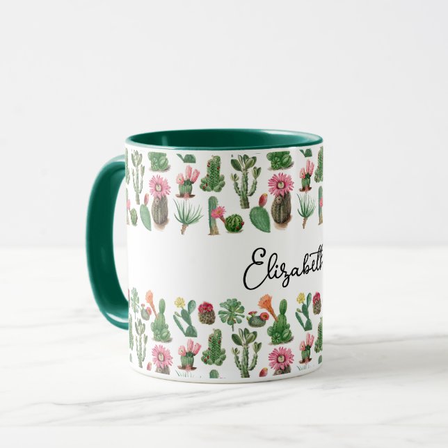Colourful Cactus & Succulents Flowers  Mug (Front Left)