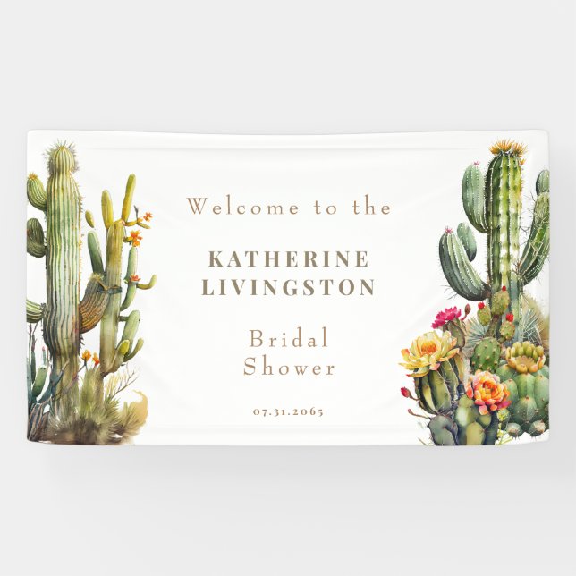 Colourful Cactus White Bridal Shower Banner (Horizontal)